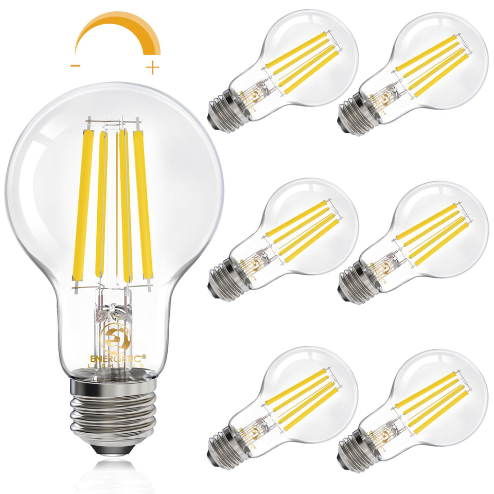 Energetic Lighting dimmable A19 LED Edison bulb with clear glass for modern kitchens.