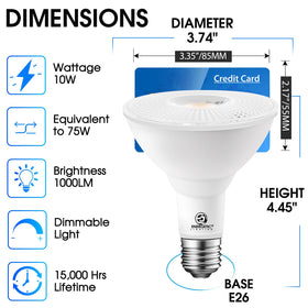 Energetic Lighting dimmable PAR30 LED bulb showing adjustable brightness.