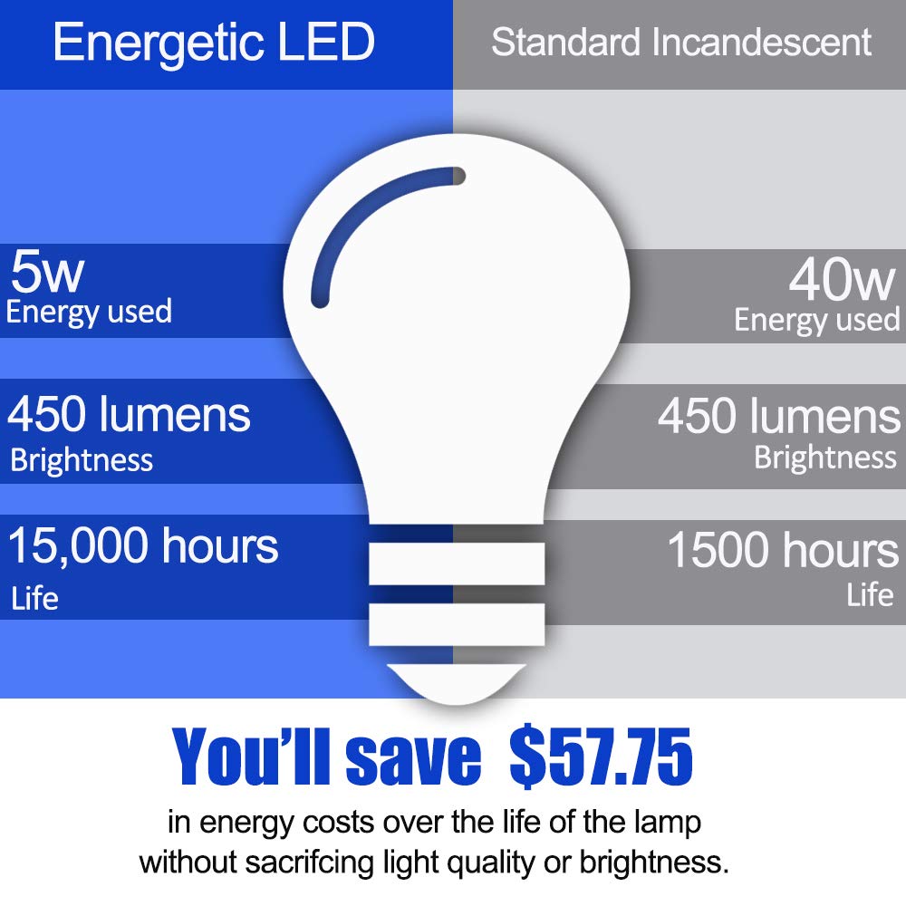 Energetic Lighting A19 LED with E26 base installed in a lamp for instant brightness