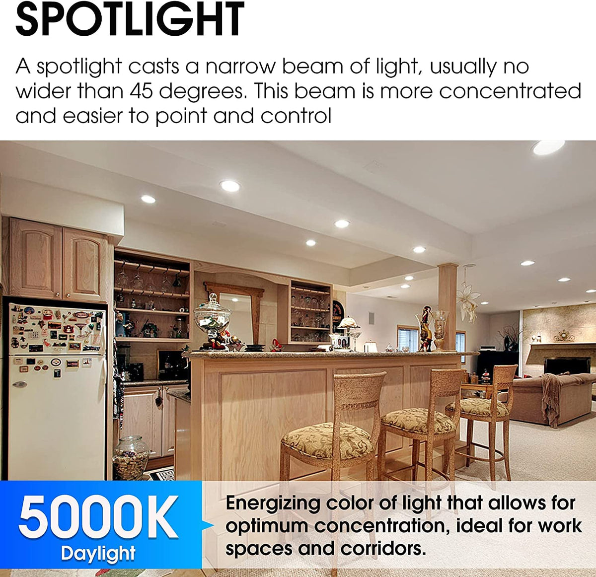 Energetic Lighting PAR38 LED bulb displaying a 40-degree beam angle for focused lighting.