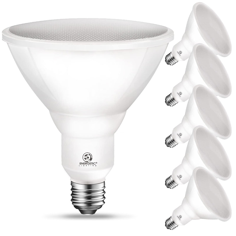 Energetic Lighting PAR38 LED Flood Bulb delivers 900 lumens for bright outdoor lighting.