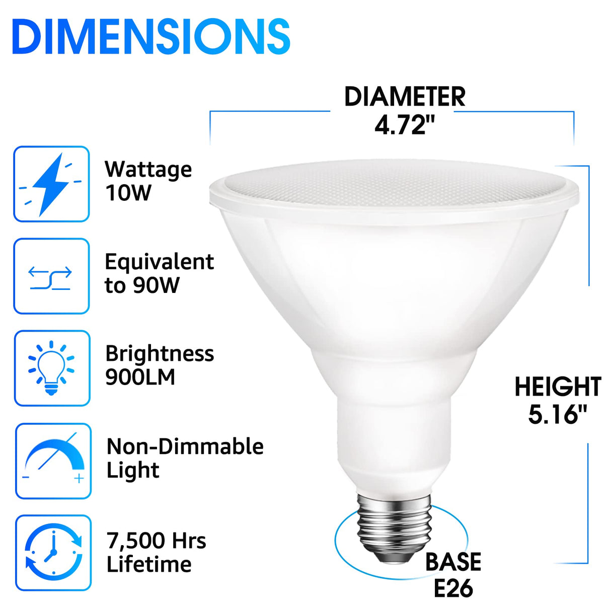 Energetic Lighting PAR38 outdoor flood bulb shown in a wet-rated outdoor setup.