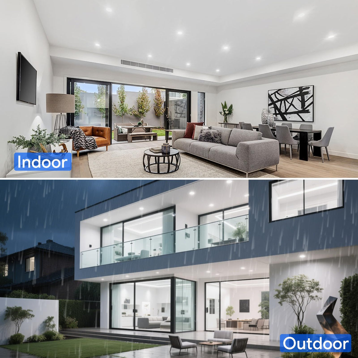 Energetic Lighting flood lighting ideal for patios and garages.