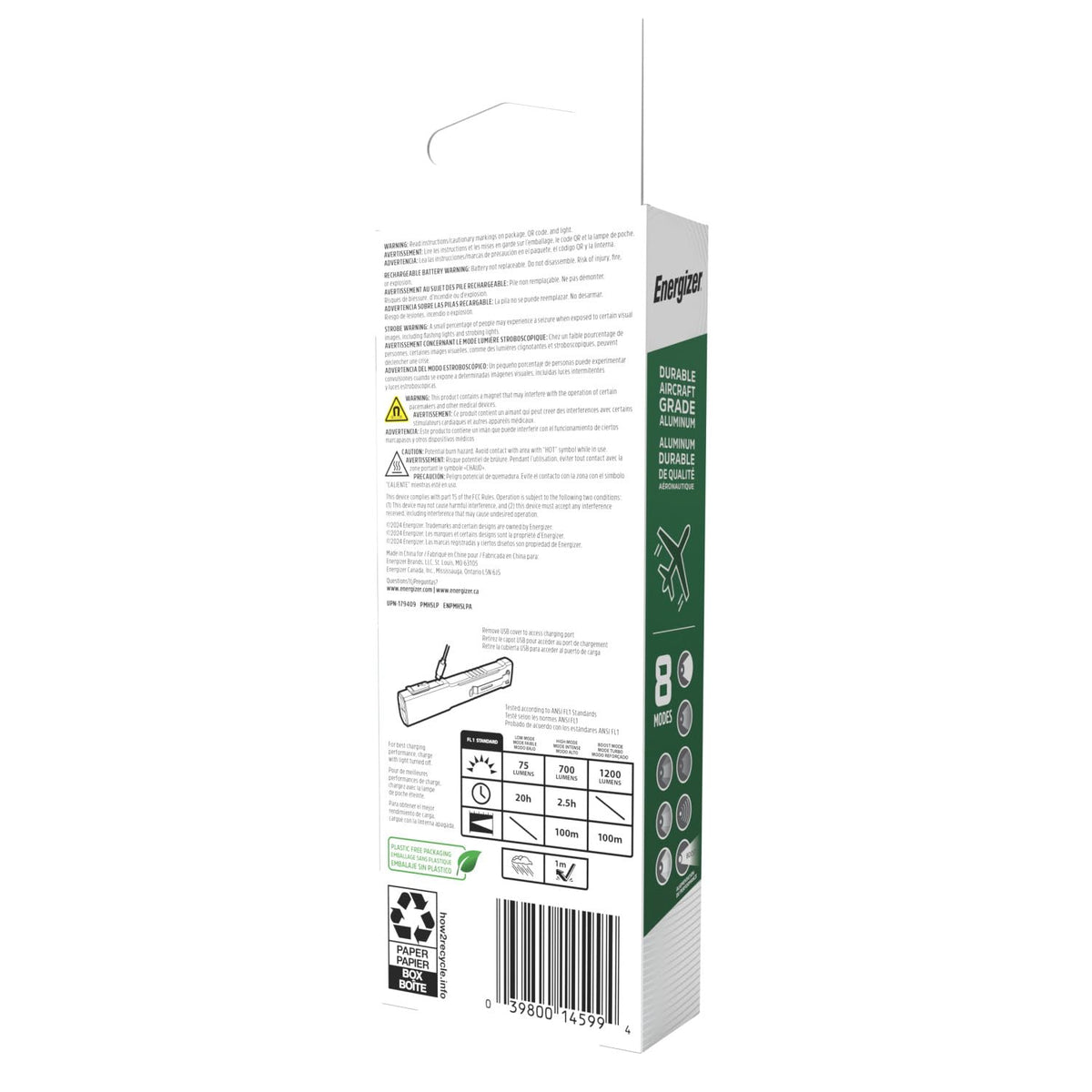 Energizer 1200SL-R beam distance reaches up to 100 meters.