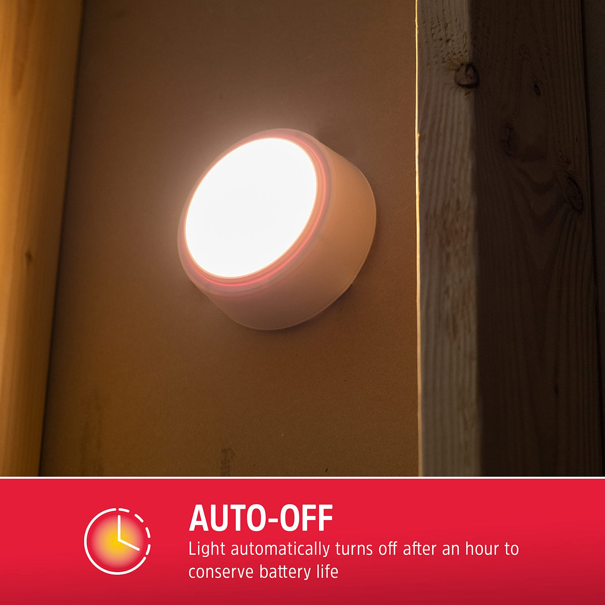 Energizer ceiling light battery compartment and hardware enable quick setup.