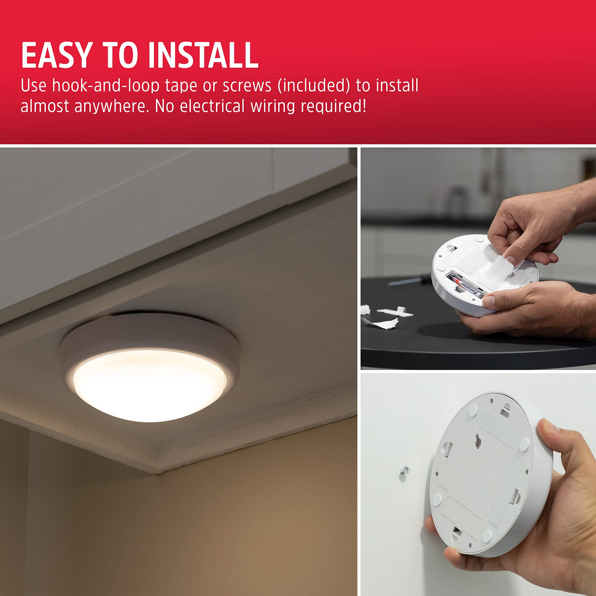 Energizer compact tap light suitable for tight storage spaces.