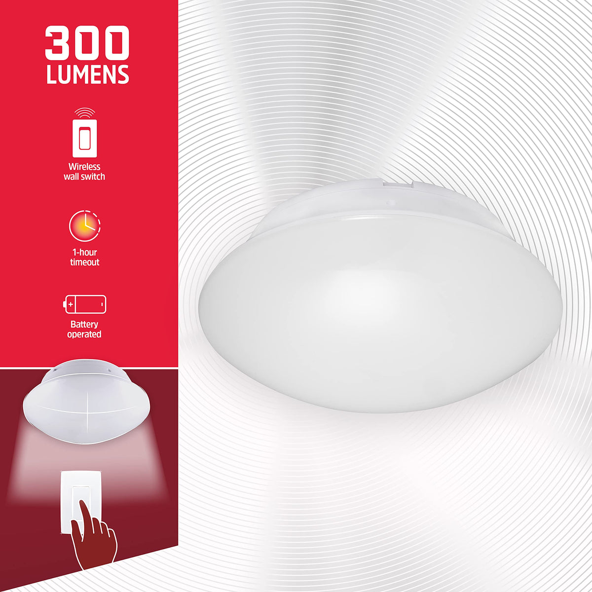 Energizer LED ceiling light battery-compartment design enables cordless placement