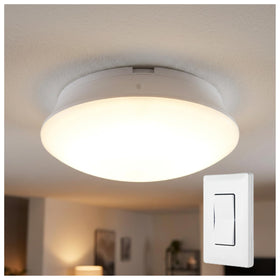 Energizer LED ceiling light shown with mountable wall switch for control up to 50 feet