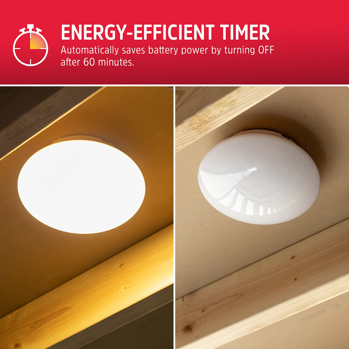 Energizer LED ceiling light powered by four D batteries for wire-free installation