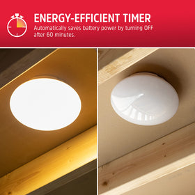 Energizer LED ceiling light powered by four D batteries for wire-free installation