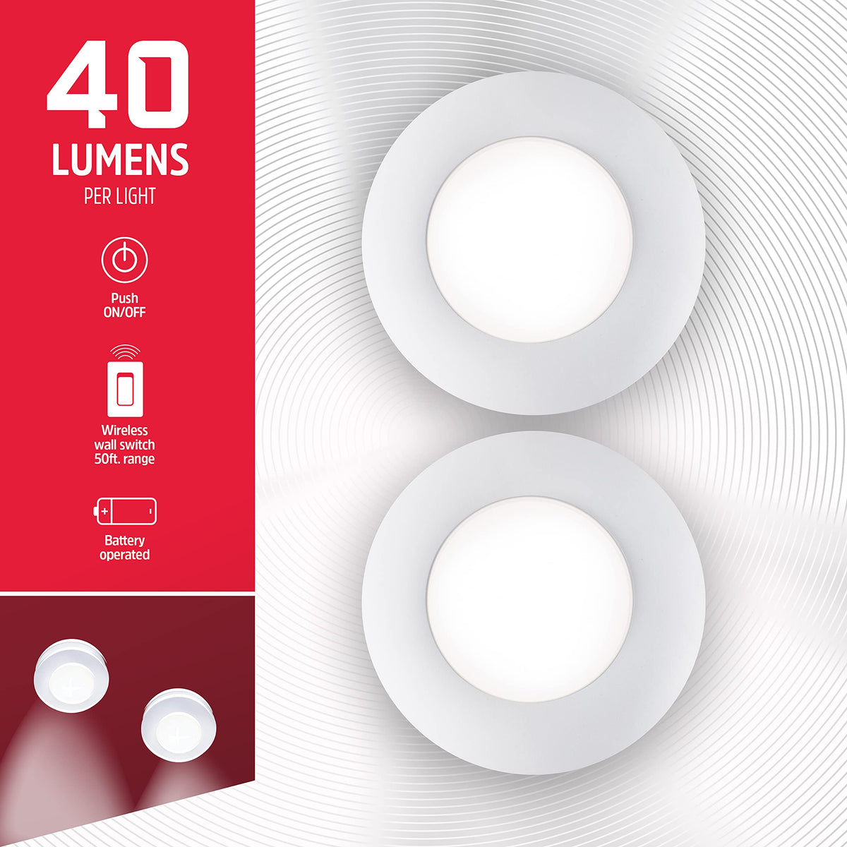 Close-up of Energizer puck light showing simple mounting for easy installation