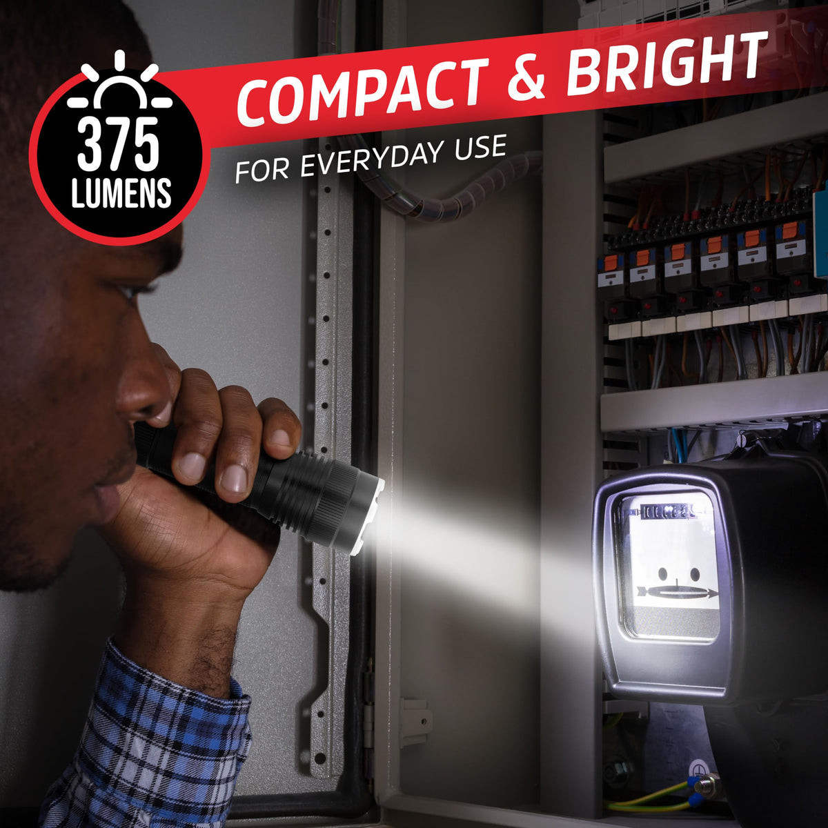 Energizer T-300 flashlight 590 ft beam for long-range visibility.