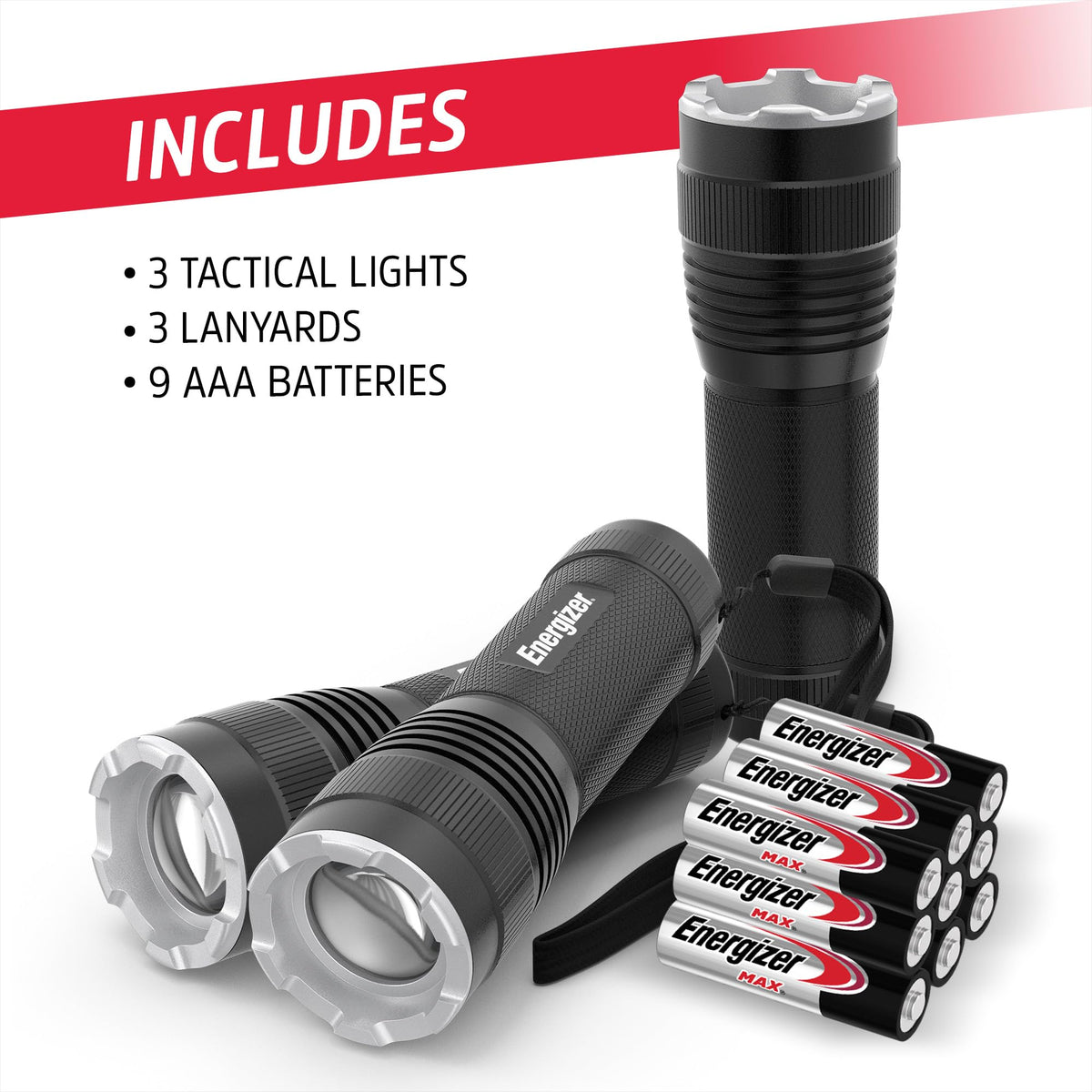 Energizer T-300 flashlight three-pack with included AAA batteries.