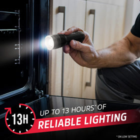 Energizer T-300 flashlight High/Low/Strobe modes for versatile lighting.