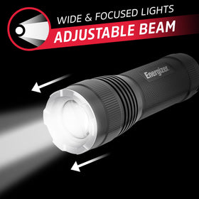 Energizer T-300 flashlight manual focus for adjustable beam.