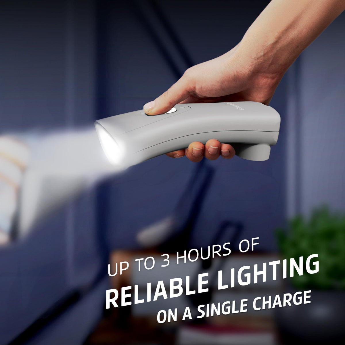 Energizer Weatheready bright-beam reaches up to 30 meters in darkness.