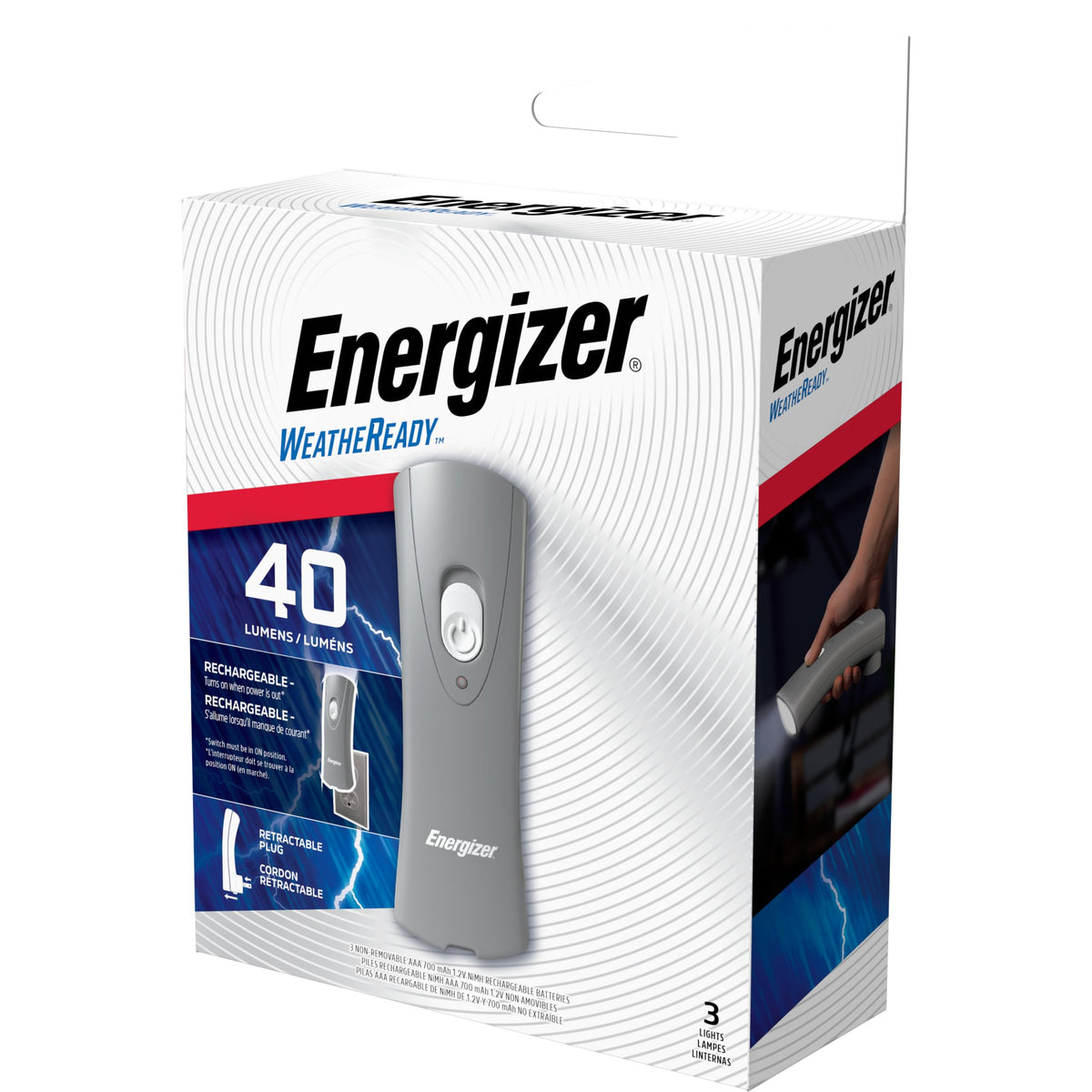Energizer Weatheready threepack packaging for family preparedness.