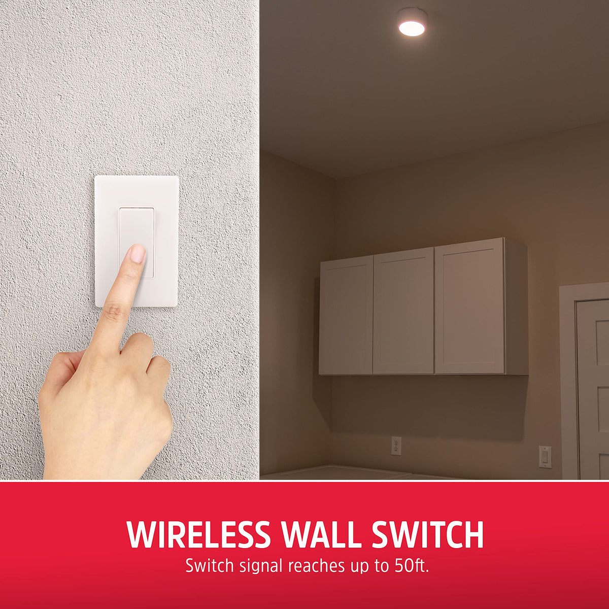 Energizer wireless switch remote shown with the light for easy control.