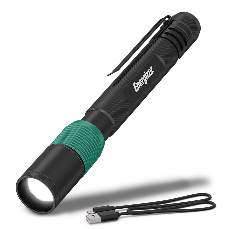 Energizer X-400 pen light front view, ultra-compact pocket-ready design.