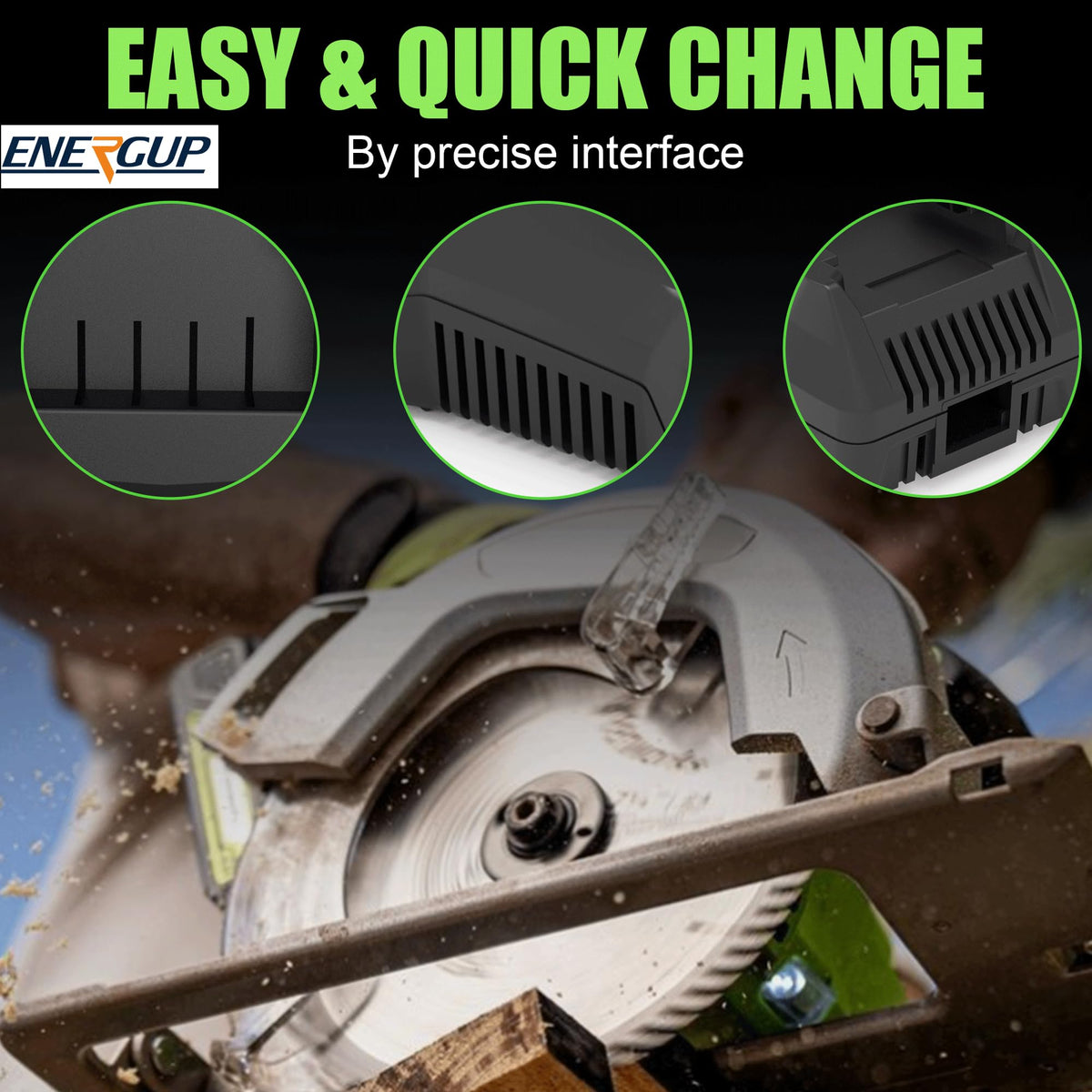 Energup CAF806 supports BAG708, BAG709, BAG710 batteries for Greenworks 24V.