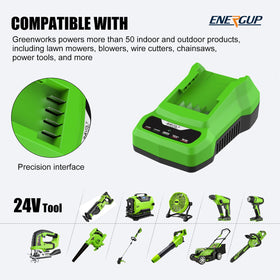 Energup 24V CAF806 charger side view with clearly labeled ports for fast connections.