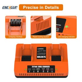 Energup 2Port WA3875 charger side view highlighting compact profile on a workbench.