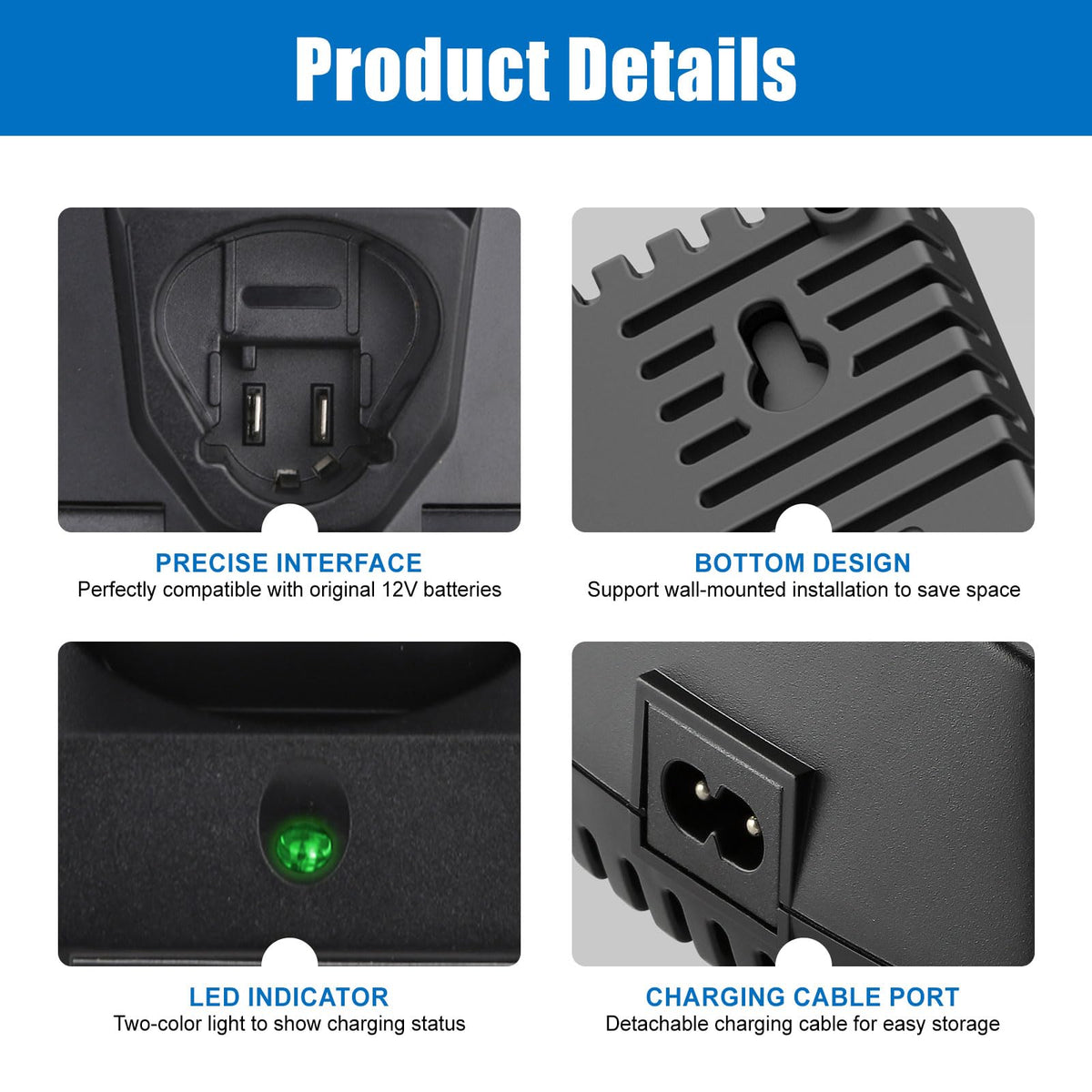 Energup AL1115CV charger side view highlights compact design for easy storage.