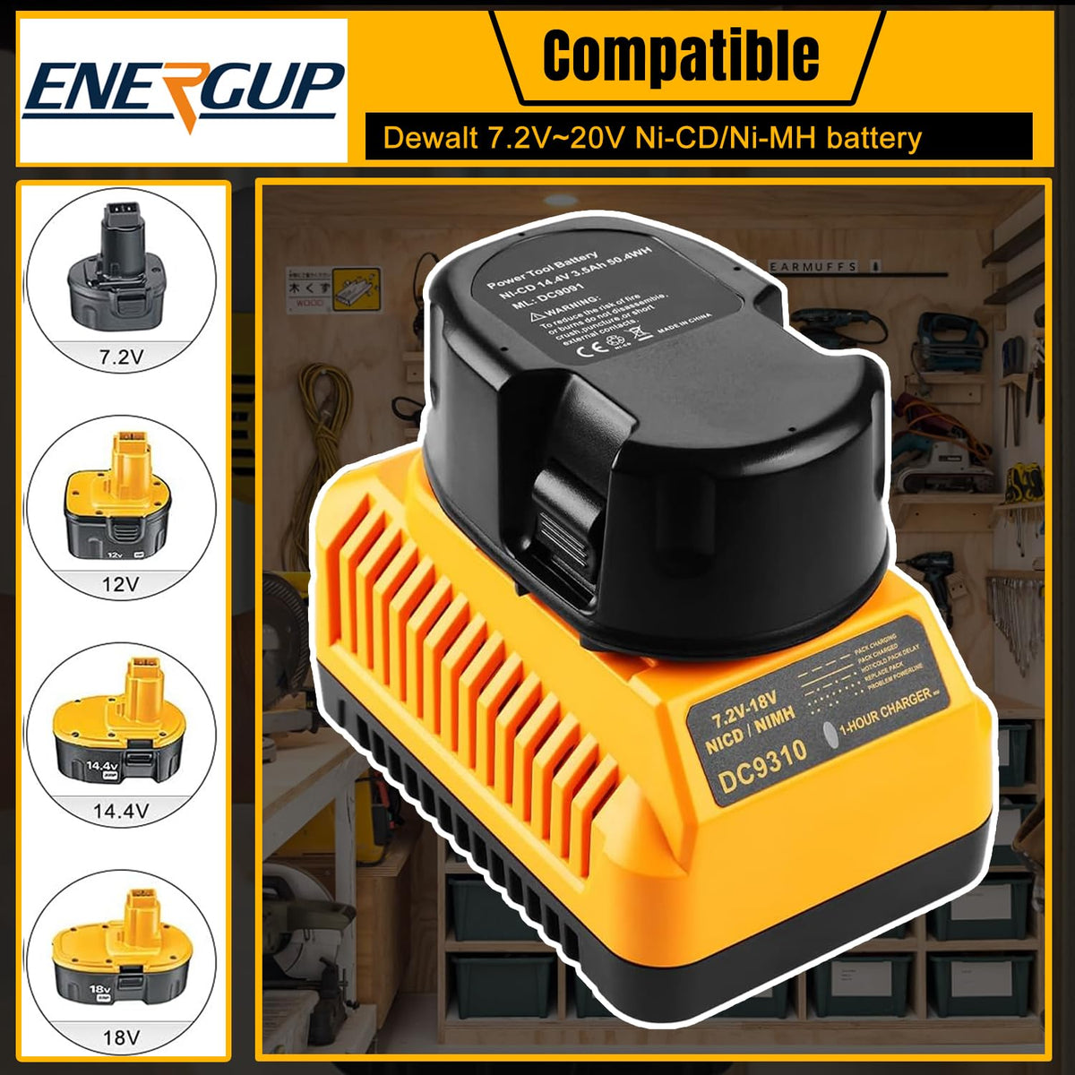 energup DC9310 charger side view with compact portable form factor