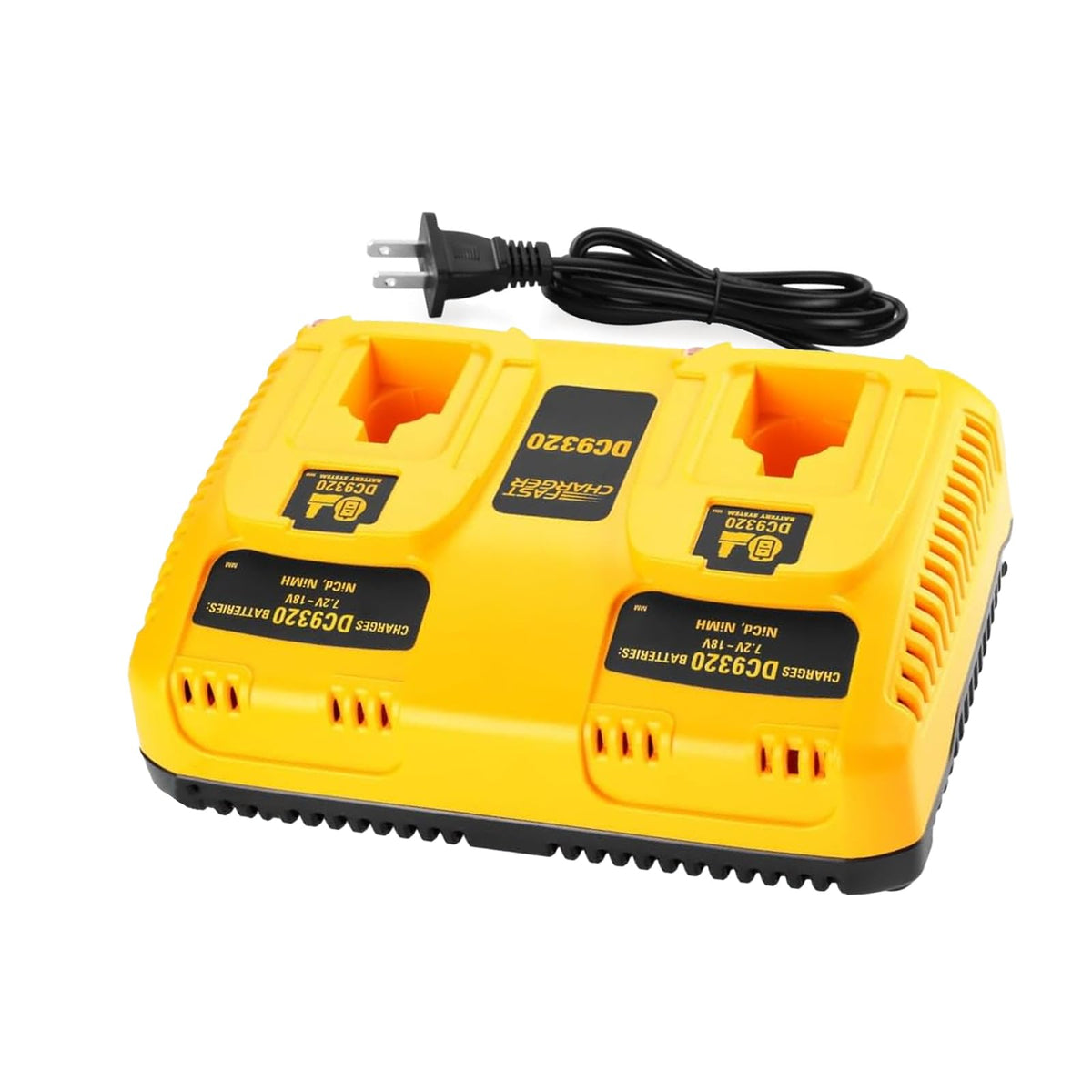 Energup DC9320 dual charger front view showing compact design and two battery slots