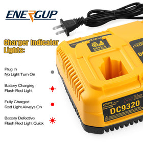 Energup DC9320 dual charger LED indicators displaying charging status