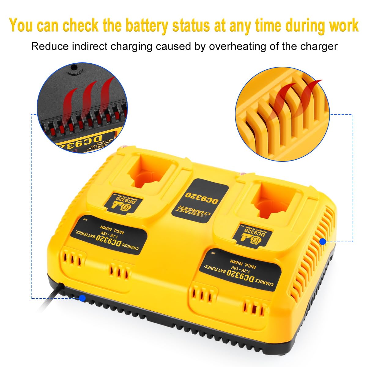 Energup DC9320 dual charger side ports for dual-battery charging