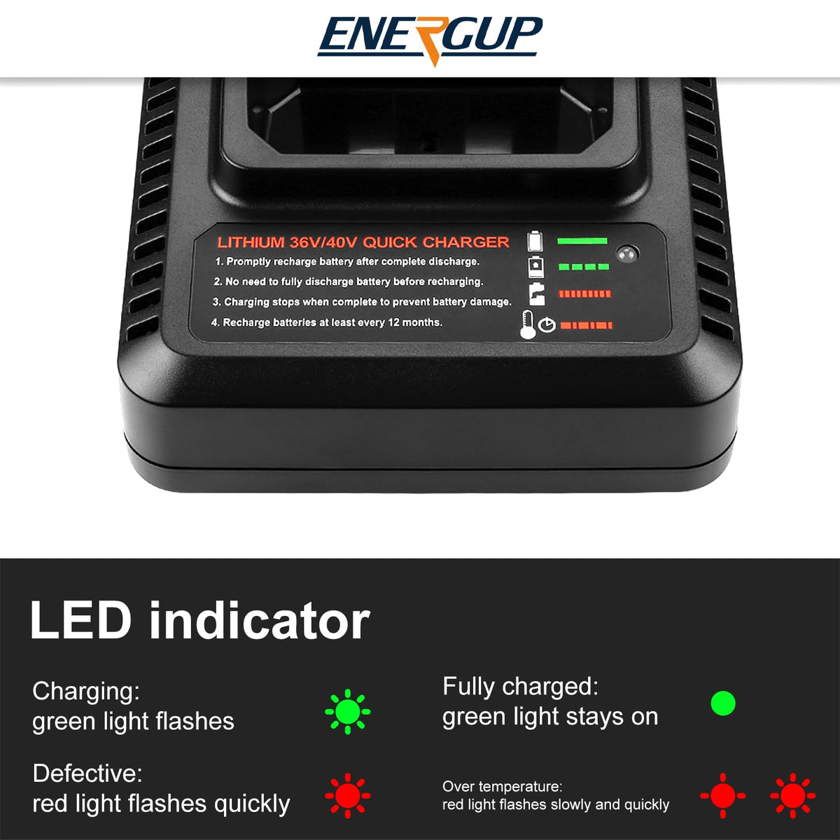 Energup LCS40 compatibility with Black Decker 36V/40V Max batteries for versatile use
