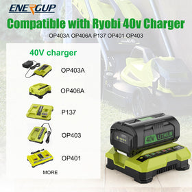 energup Ryobi 40V battery charging port ready for recharge