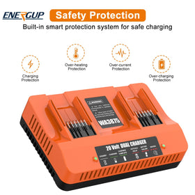 Energup WA3875 charger with Worx 20V batteries docked for charging.
