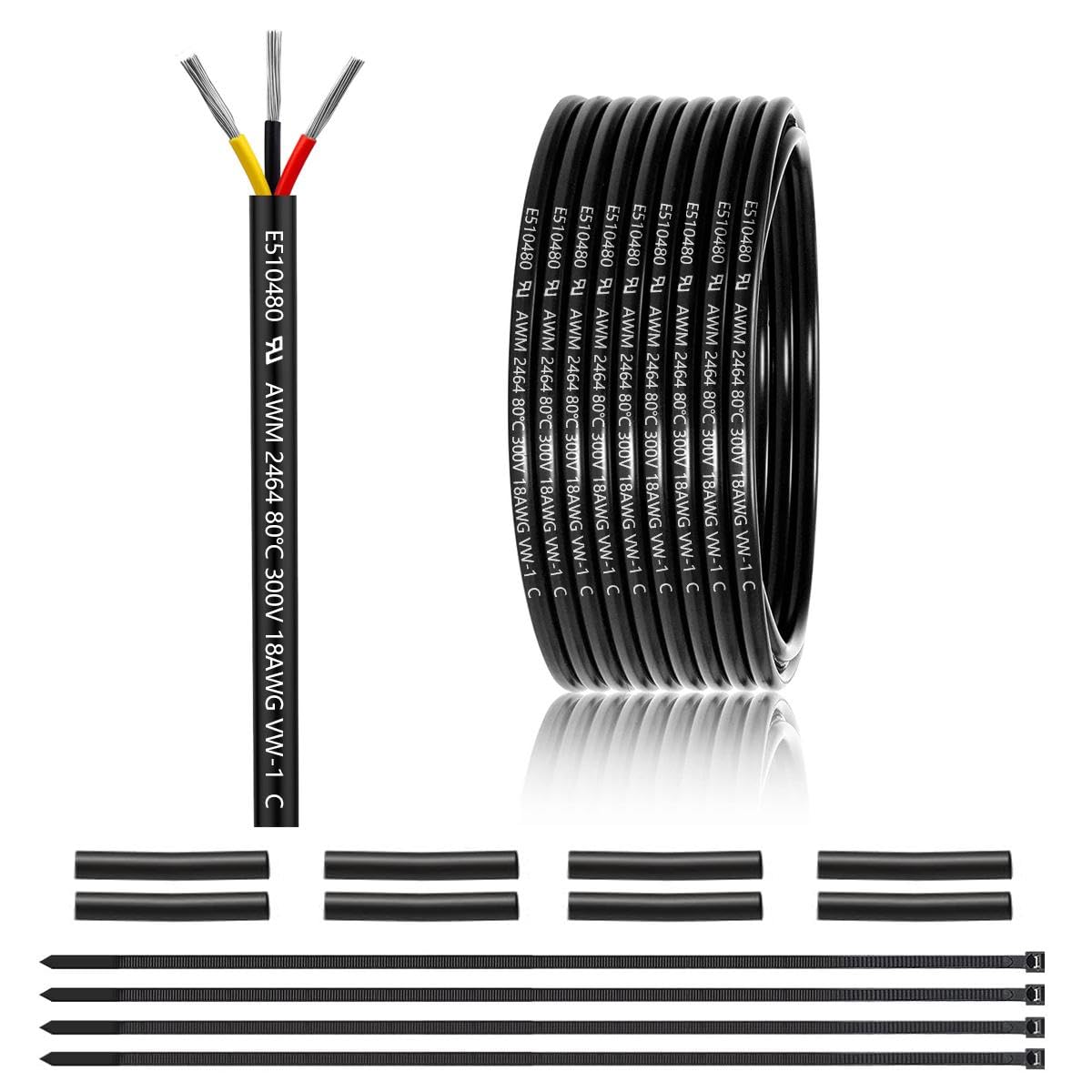 Enerjour 18 AWG 3-conductor wire 25ft, full view, ideal for LED and low-voltage installations