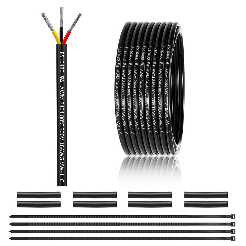 Enerjour 18 AWG 3-conductor wire 25ft, full view, ideal for LED and low-voltage installations
