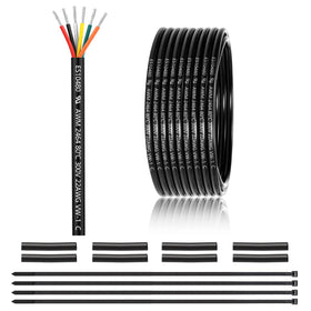 Enerjour 22AWG 6-conductor wire with black PVC jacket for low-voltage use.