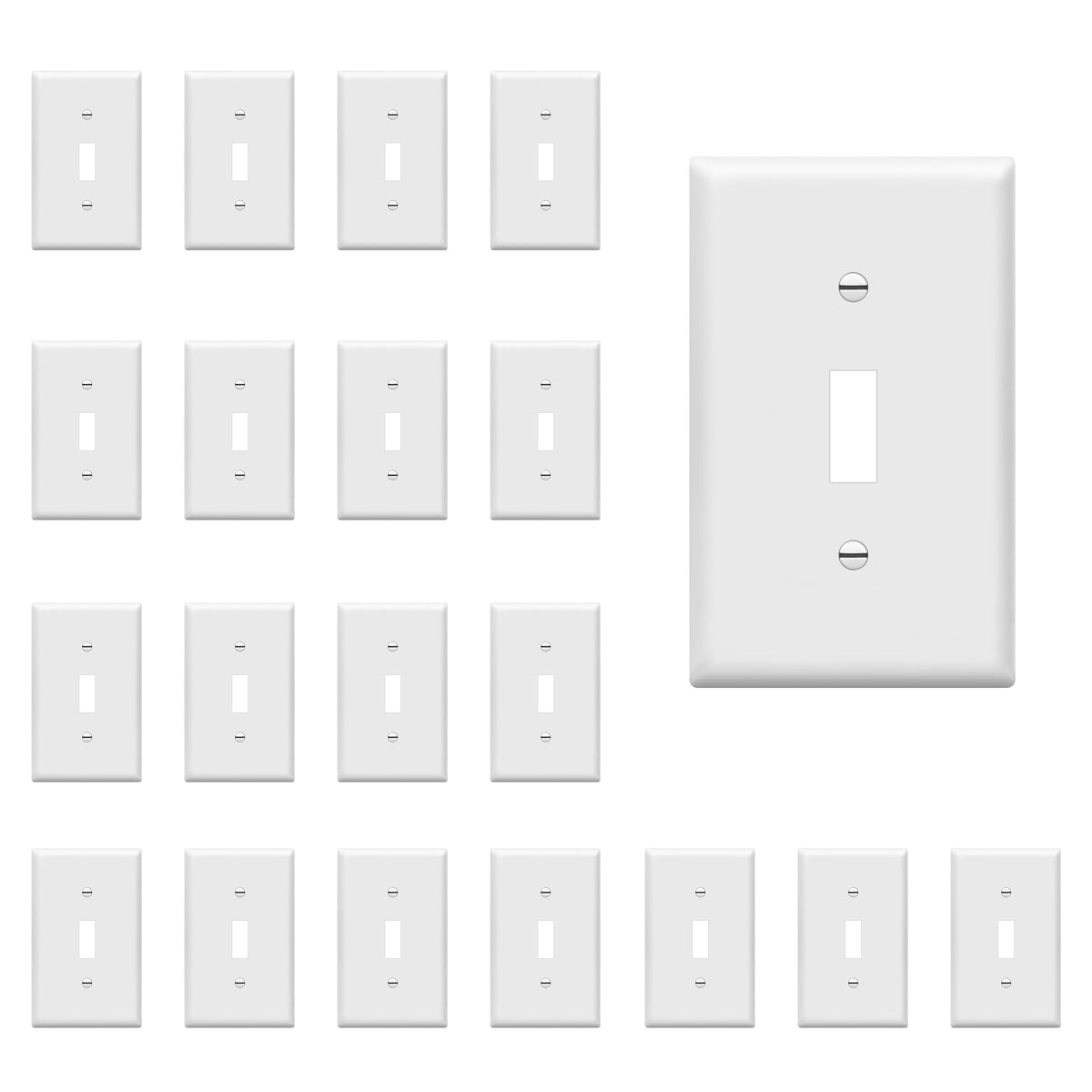 ENERLITES 1-Gang white switch cover front view highlights durable polycarbonate construction.