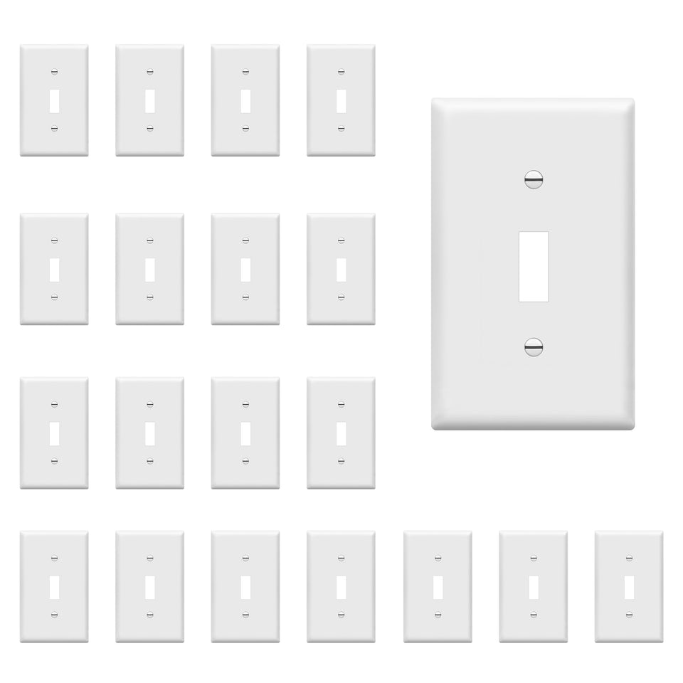 ENERLITES 1-Gang white switch cover front view highlights durable polycarbonate construction.