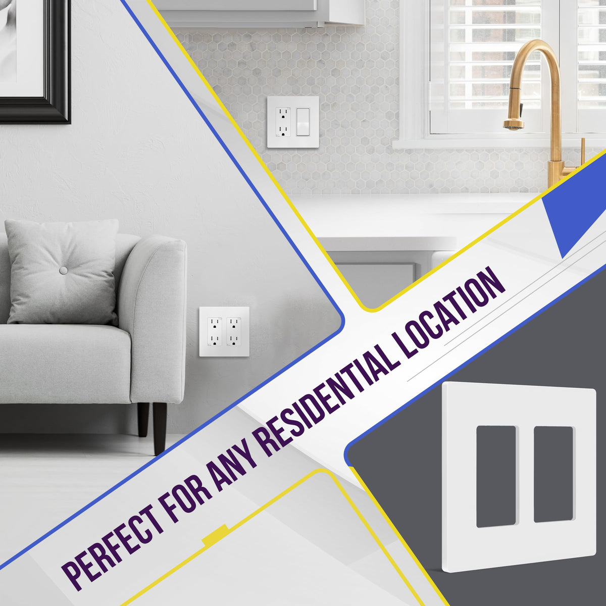 ENERLITES 2-gang wall plate with smooth edges for easy cleaning