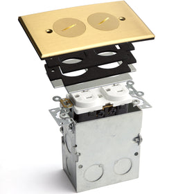 Enerlites 20A tamper-weather-resistant duplex receptacle installed in a floor box.