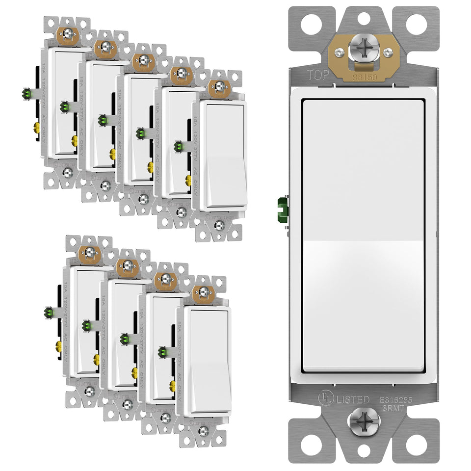 Enerlites 3-way decorator paddle switch front view in white provides smooth operation