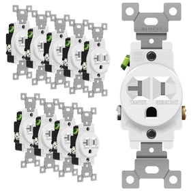 Enerlites 61200-TR-W outlet front view with tamper-resistant design.