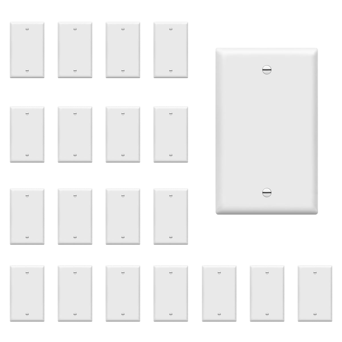 ENERLITES blank wall plate cover in gloss finish for 1-gang outlets.