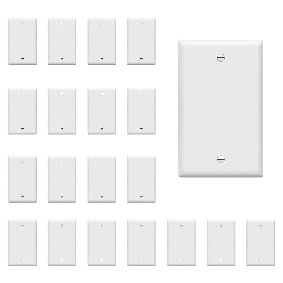 ENERLITES blank wall plate cover in gloss finish for 1-gang outlets.