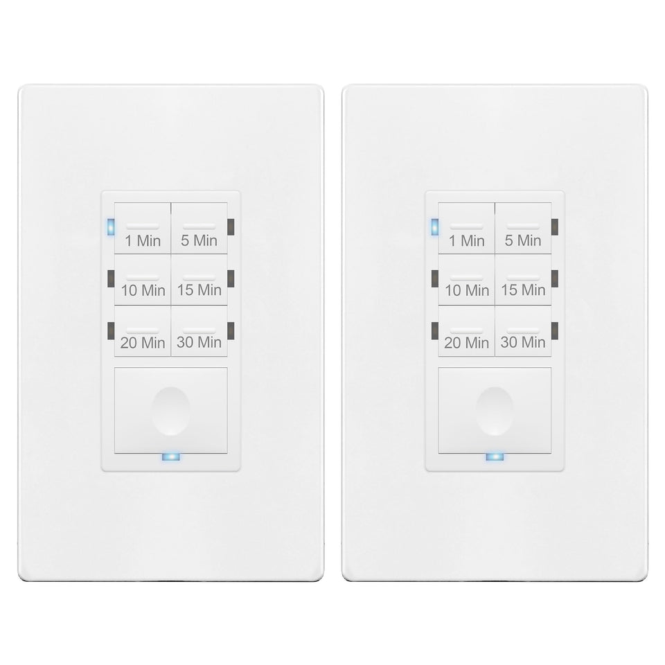 Enerlites countdown timer switch for bathroom fan with automatic shutoff and energy savings.