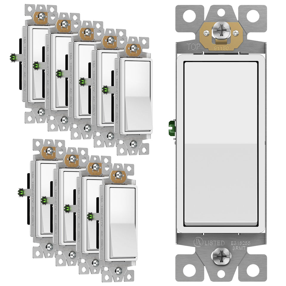 ENERLITES Decorator Paddle Rocker switch gloss white, front view, clean residential look