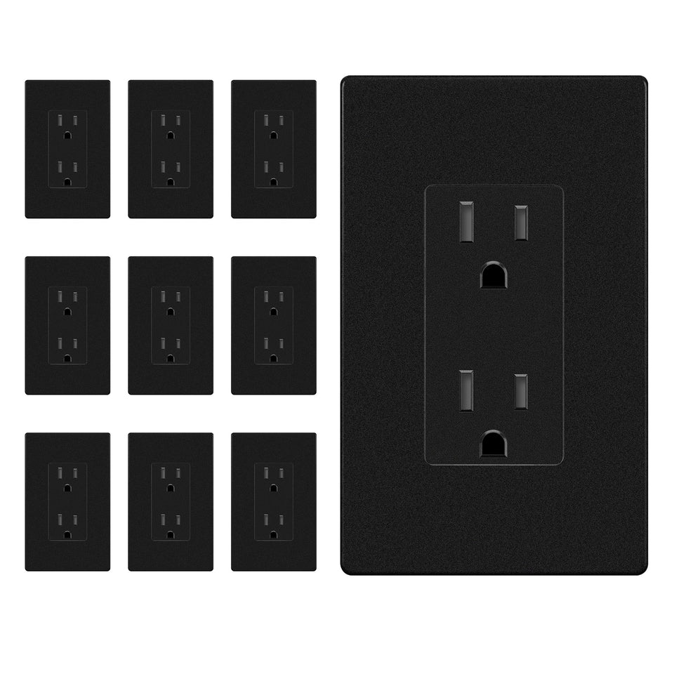 ENERLITES decorator receptacle matte black for a sleek, fingerprint-resistant wall outlet