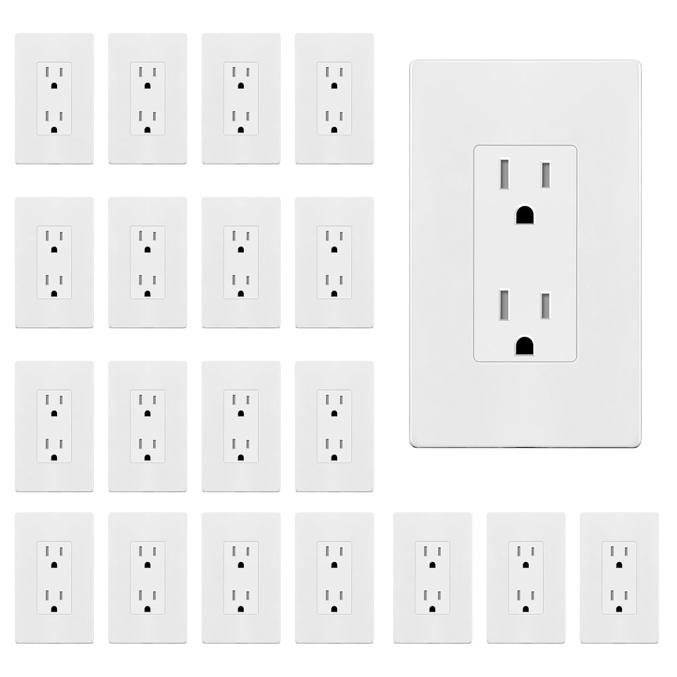ENERLITES decorator receptacle with screwless white wall plate for a clean, modern look
