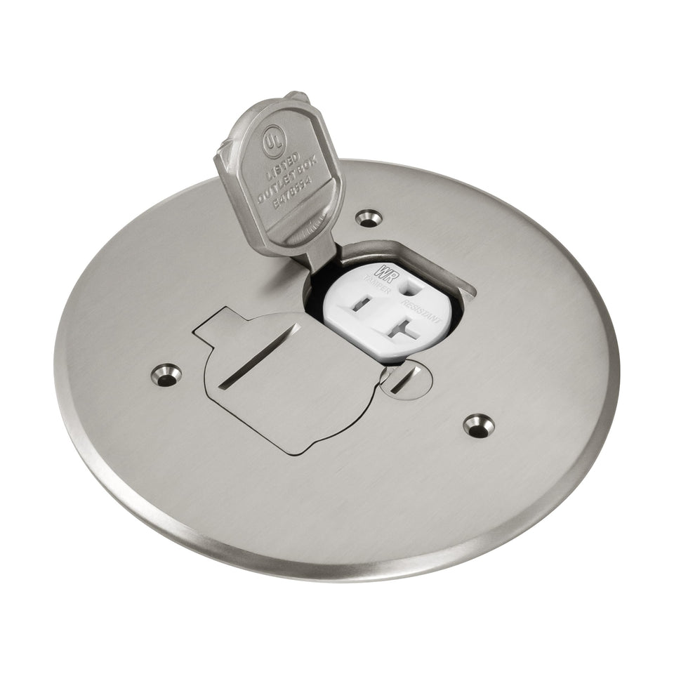 ENERLITES dual flip lid floor box cover with 5.625-inch diameter for clean, accessible power access